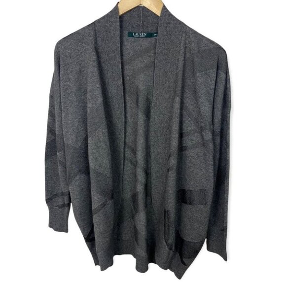 Ralph Lauren Cashmere Wool Open‎ Front Cardigan Sweater Grey Size Medium Knit M - Picture 1 of 12